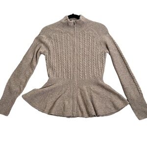 MAGASCHONI cashmere peplum zip up taupe sweater size 6